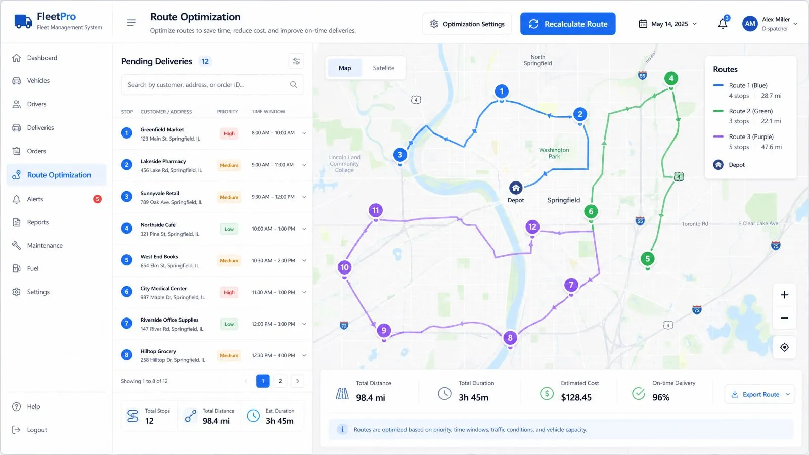 waq fleet management software route optimization dashboard